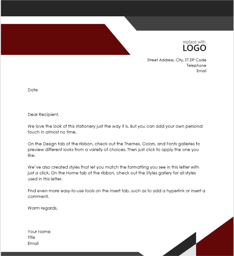Example of a business letter on letterhead