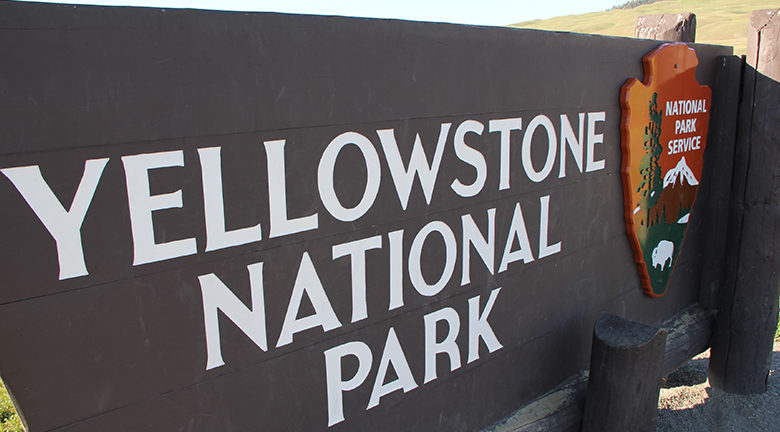 Close up of Yellowstone National Park sign