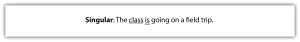 "A rectangular box with a blurred border contains the sentence 'Singular: The class is going on a field trip.'"