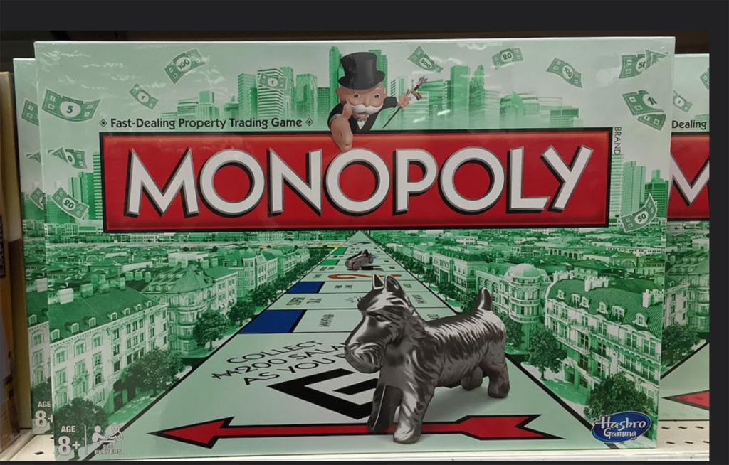 Image of the front of a Monopoly game cover. 