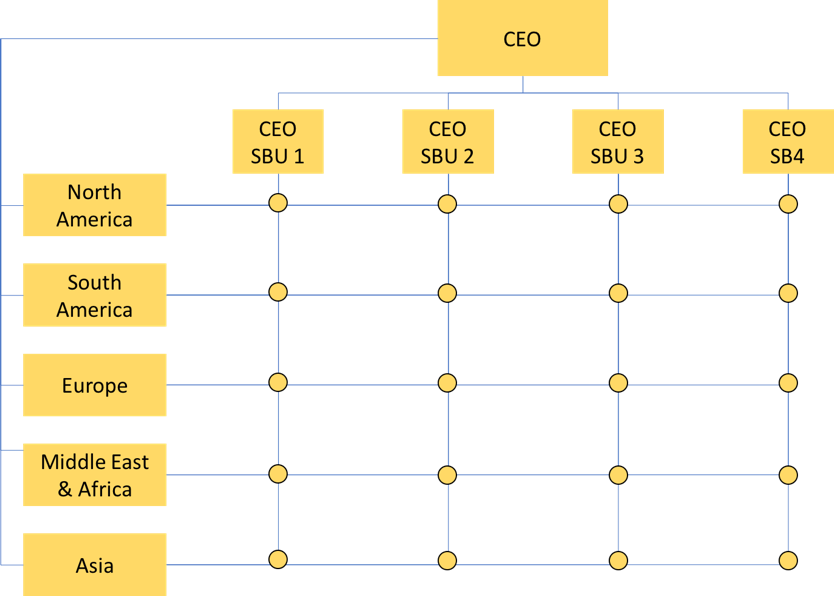 Example of a structure with geographic and product (SBU) structure. 